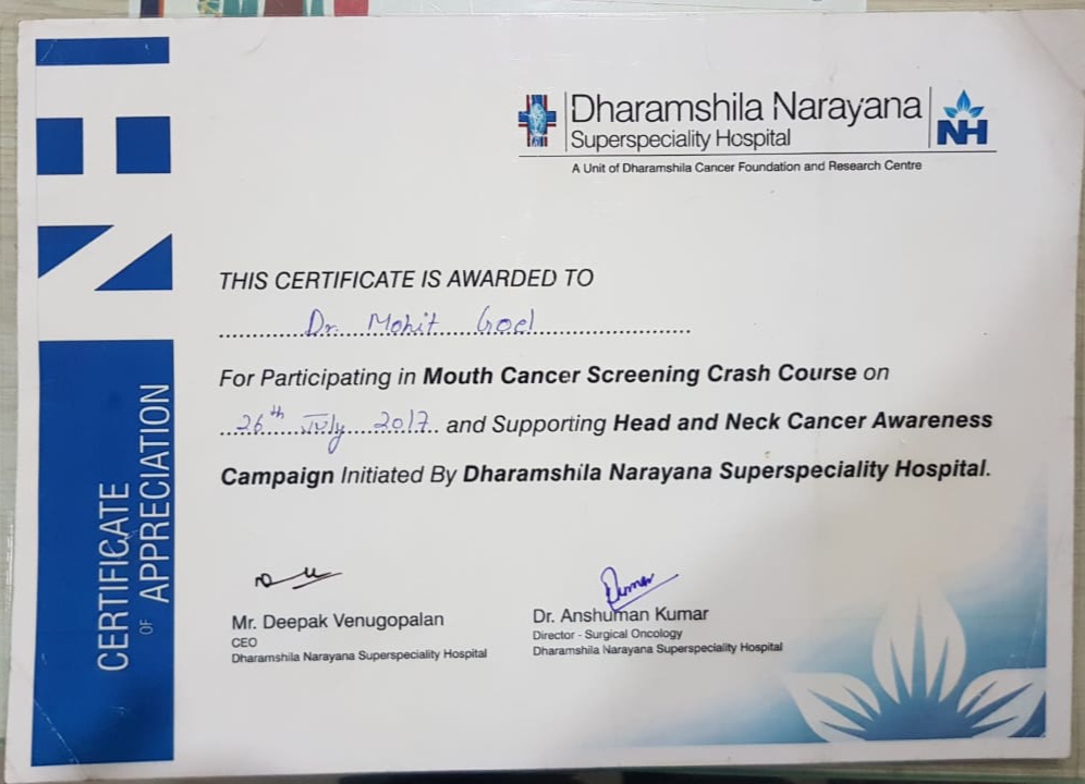 Mouth Cancer screening crash course Award
