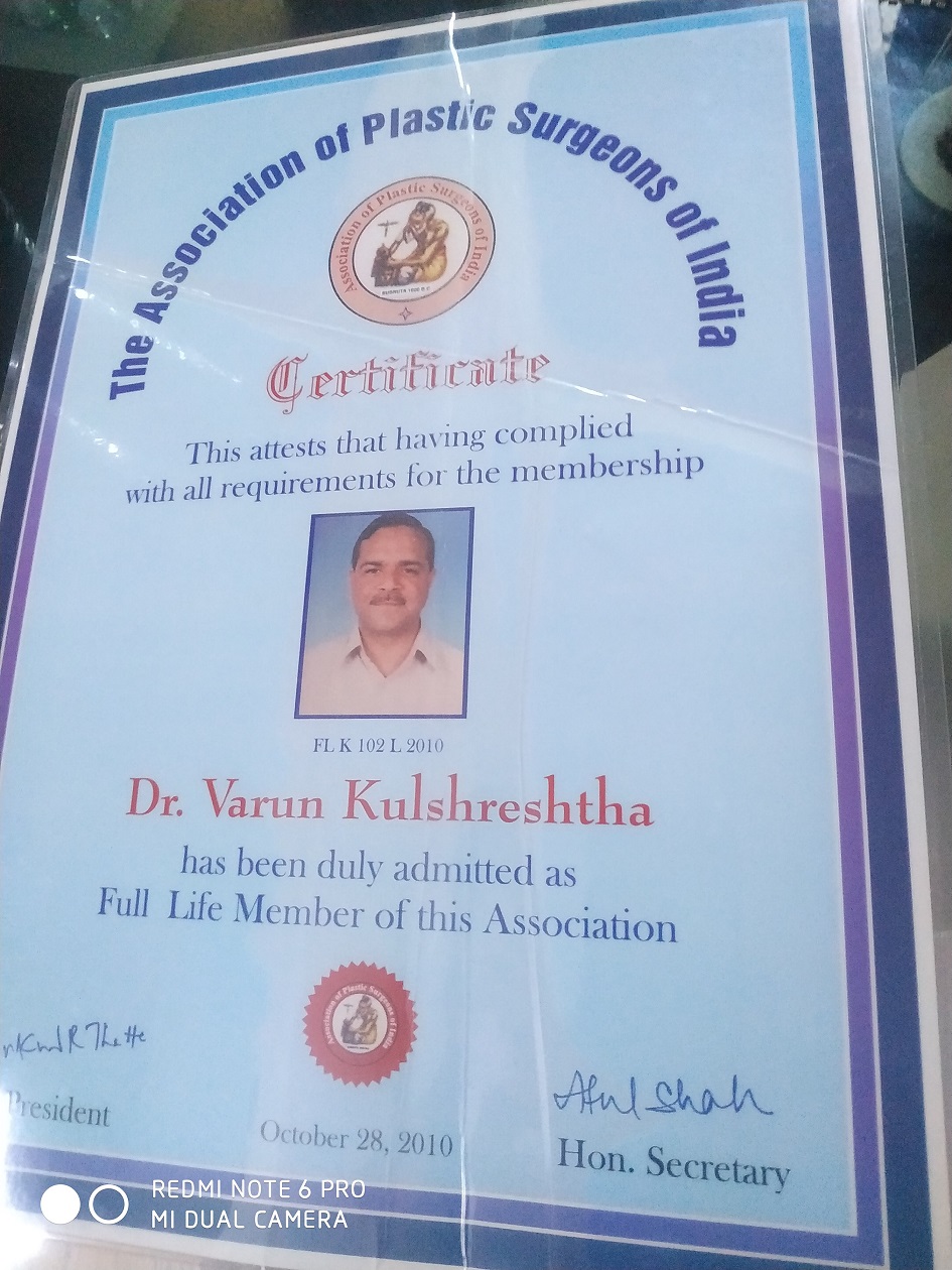 Full life member of The Association of Plastic Surgeons  of India